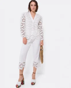 Blusa Escote Pico Guipur Blanco
