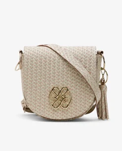 Bolso Bandolera Borlas Piel Trenzada Oro