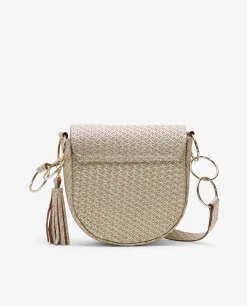 Bolso Bandolera Borlas Piel Trenzada Oro