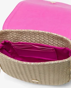 Bolso Bandolera Borlas Piel Trenzada Oro