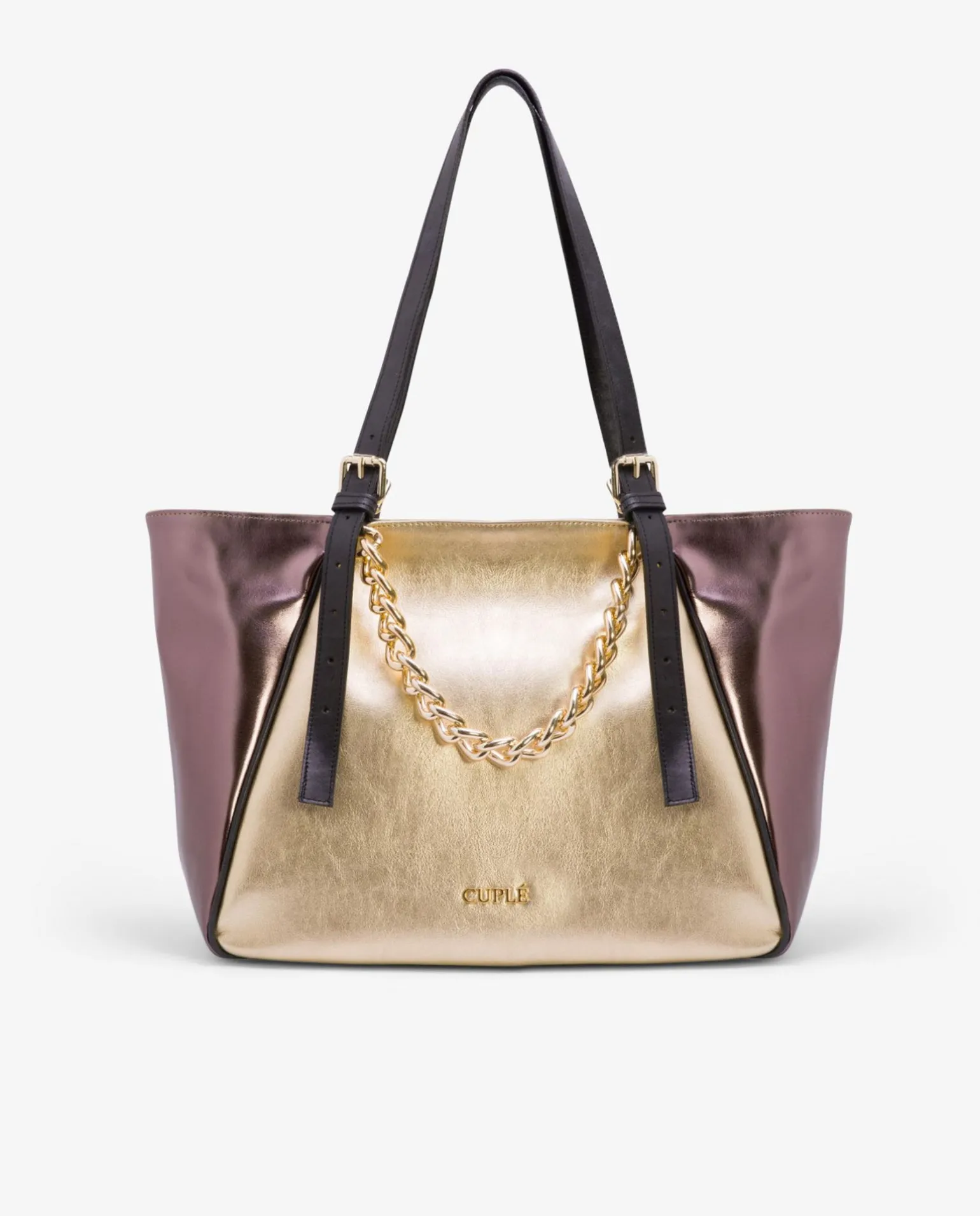 Bolso Grande Tricolor Napa Metalizado Oro