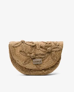 Bolso Mano Media Luna Rafia Beig