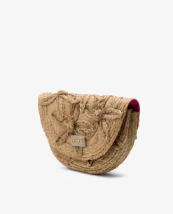 Bolso Mano Media Luna Rafia Beig