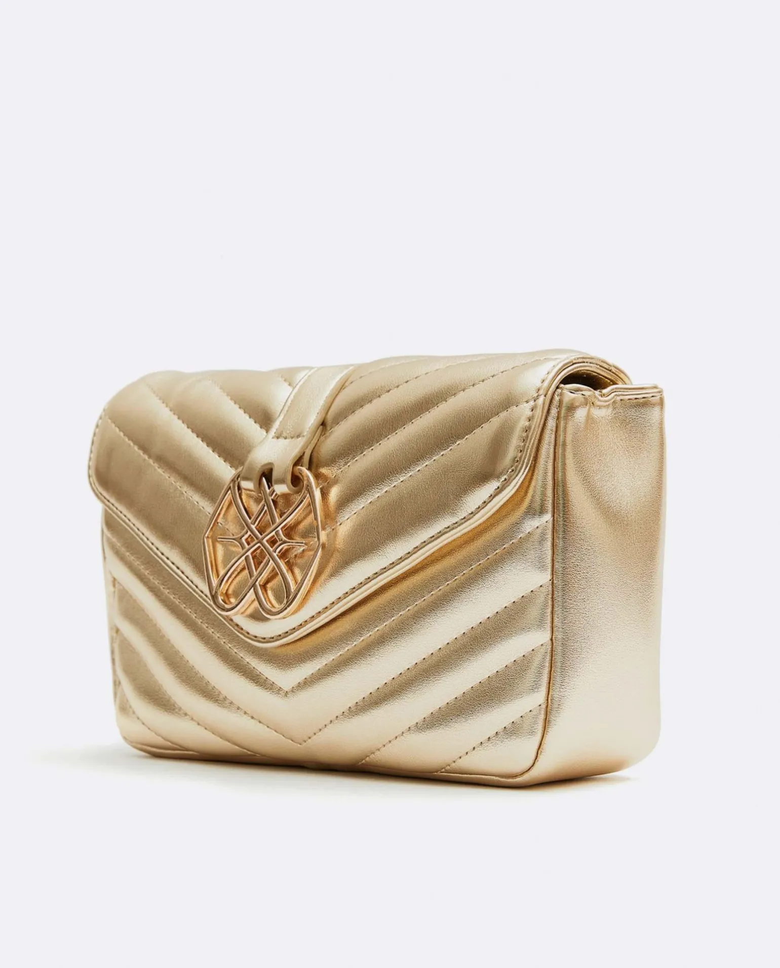 Bolso Satchel Con Cadena Piek Tecnopiel Oro