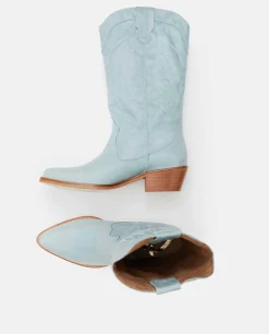 Bota Cowboy Tacón Bajo Napa Azul