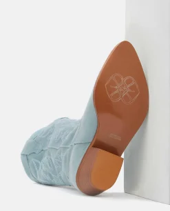 Bota Cowboy Tacón Bajo Napa Azul