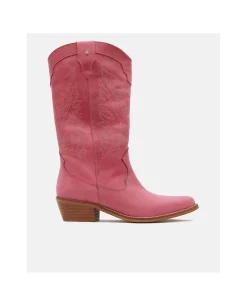 Bota Cowboy Tacón Bajo Napa Fucsia