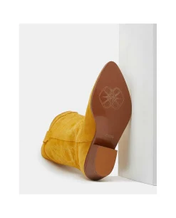 Bota Cowboy Tacón Bajo Serraje Mostaza