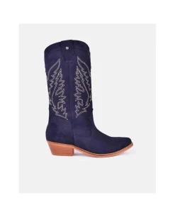 Bota Cowboy Tacón Bajo Serraje Marino