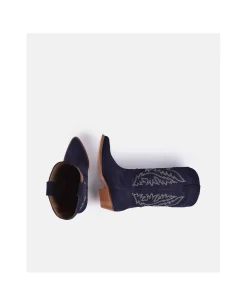 Bota Cowboy Tacón Bajo Serraje Marino