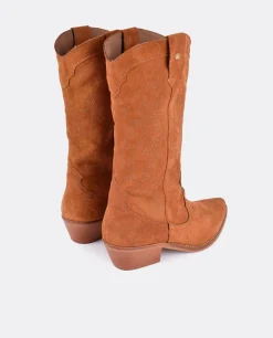 Bota Cowboy Tacón Bajo Serraje Cuero