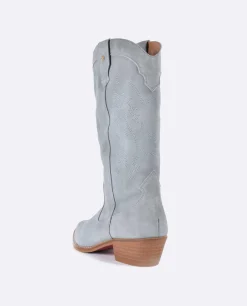 Bota Cowboy Tacón Bajo Serraje Celeste