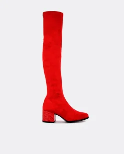Bota Mosquetera Suede Strech Rojo Tacón Coco Rojo