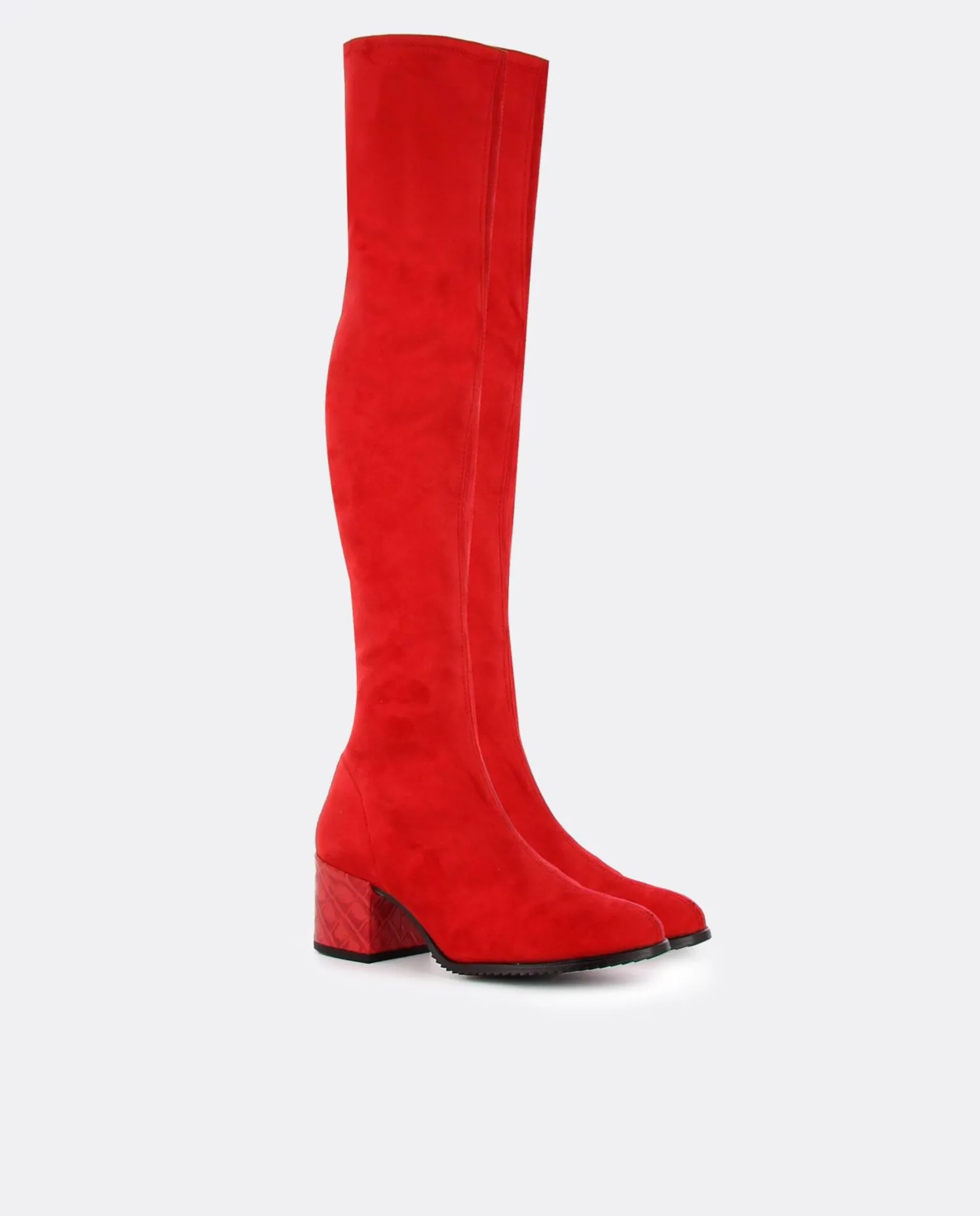 Bota Mosquetera Suede Strech Rojo Tacón Coco Rojo