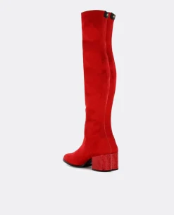 Bota Mosquetera Suede Strech Rojo Tacón Coco Rojo