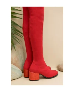 Bota Mosquetera Suede Strech Rojo Tacón Coco Rojo