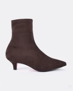 Botin Licra Tacón Bajo Ultrasuede Strech Marron