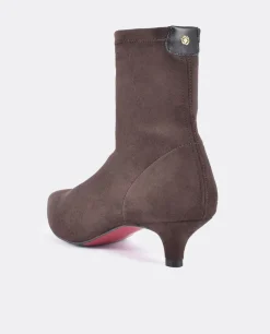 Botin Licra Tacón Bajo Ultrasuede Strech Marron