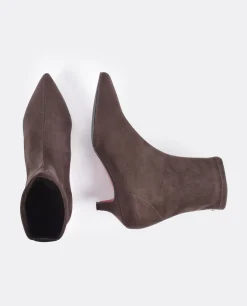 Botin Licra Tacón Bajo Ultrasuede Strech Marron