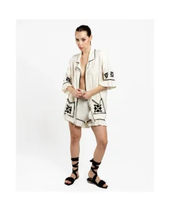 Camisa Bolsillos Bordados Jacquard Blanco