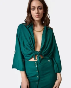 Camisa Con Nudo Lino Verde