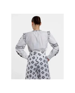 Camisa Mangas Bordadas Algodon Blanco