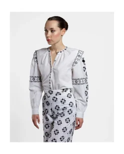 Camisa Mangas Bordadas Algodon Blanco