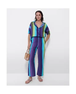 Camisa Oversize Algodon Rayas Azul