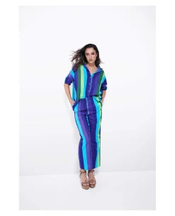 Camisa Oversize Algodon Rayas Azul