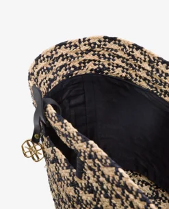 Capazo Asa Cuadrada Rafia Negro/ Beige