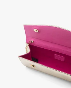 Cartera Mano Solapa Serpiente Oro