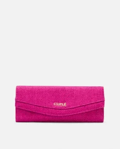 Cartera Mano Solapa Textil Fucsia