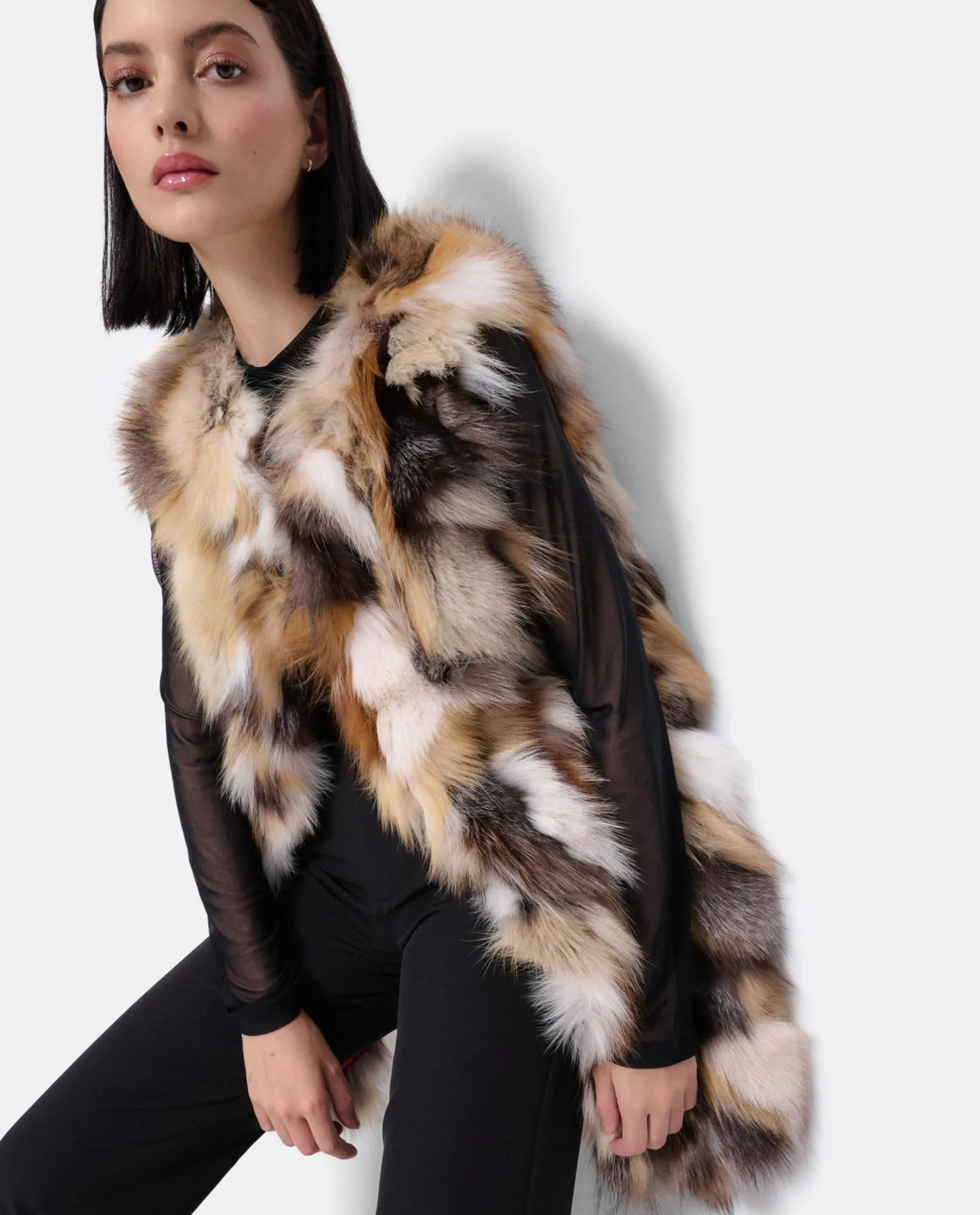 Chaleco Multi Pelo Natural Marron