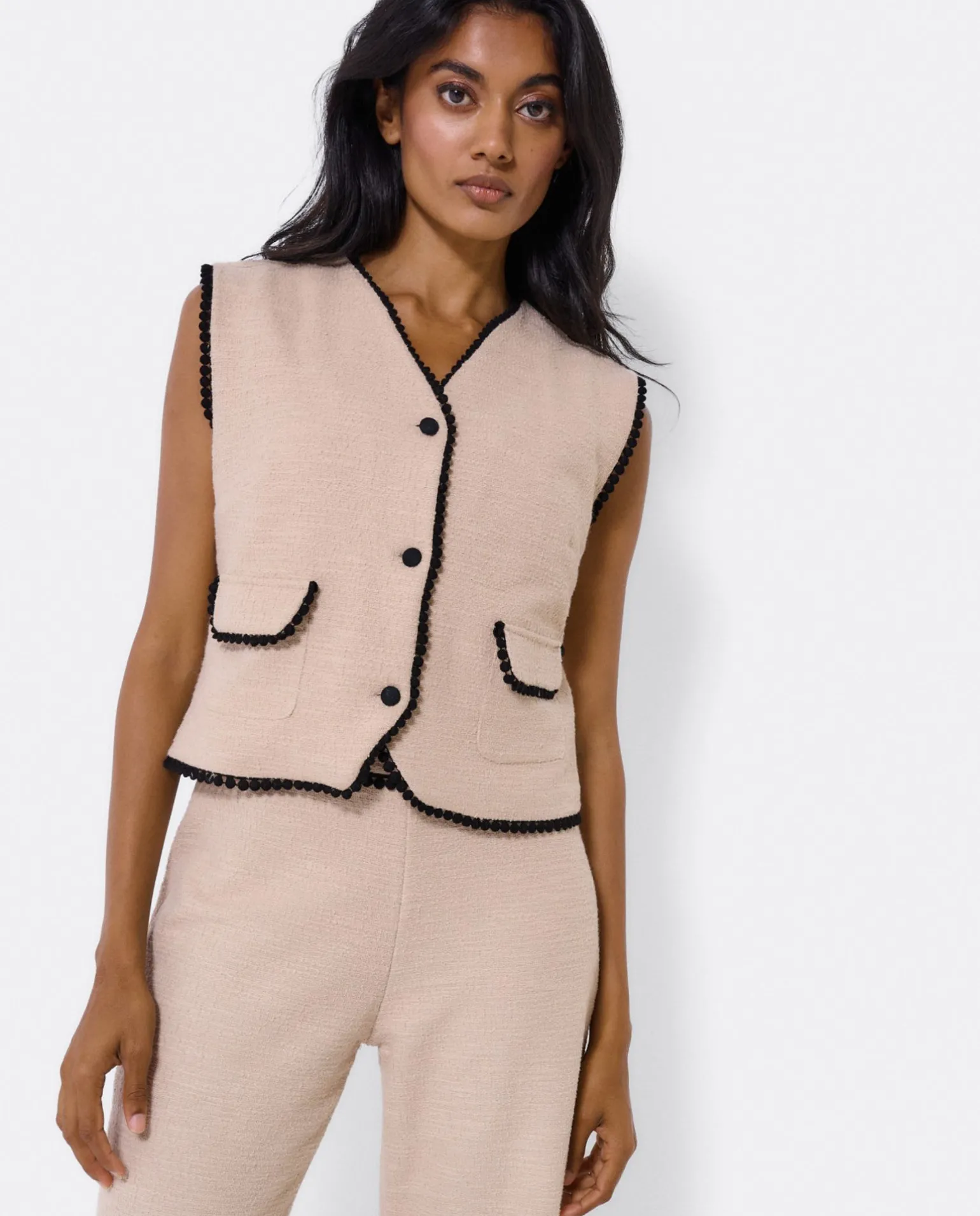 Chaleco Puntilla Tweed Beig