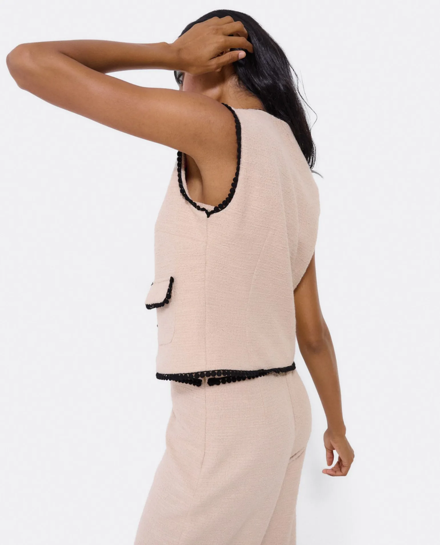 Chaleco Puntilla Tweed Beig