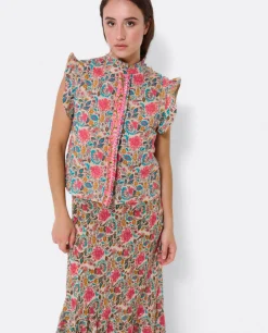 Chaleco Volantes Algodon Flores Beig