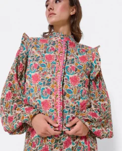 Chaleco Volantes Algodon Flores Beig