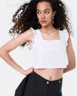 Crop Top Volante Neopreno Blanco