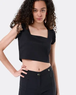 Crop Top Volante Neopreno Negro