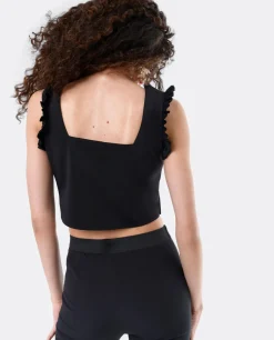 Crop Top Volante Neopreno Negro