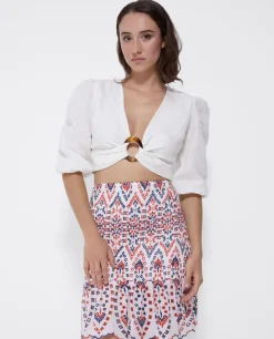 Falda Cintura Fruncida Algodon Multicolor