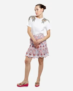 Falda Cintura Fruncida Algodon Multicolor