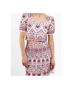 Falda Cintura Fruncida Algodon Multicolor