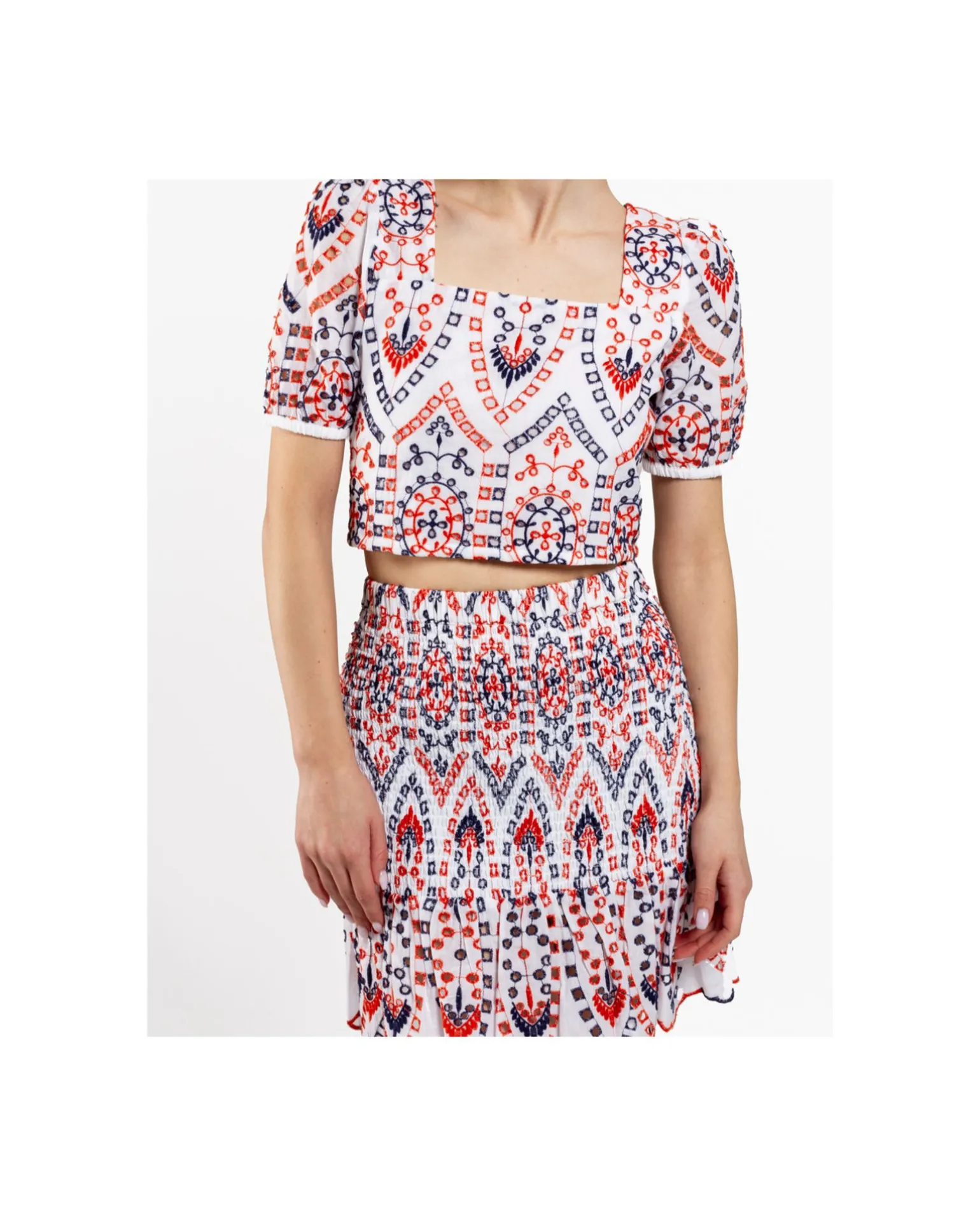 Falda Cintura Fruncida Algodon Multicolor