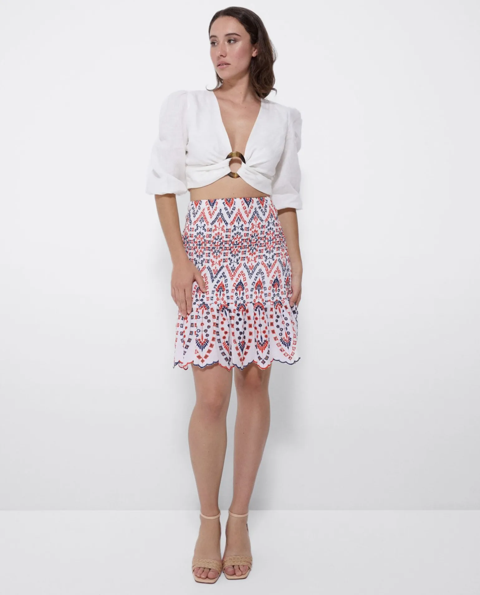 Falda Cintura Fruncida Algodon Multicolor