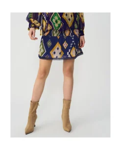 Falda Cintura Fruncida Textil Geometrico Azul