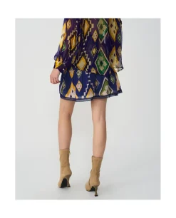 Falda Cintura Fruncida Textil Geometrico Azul