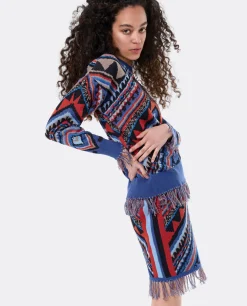 Jersey Etnico Flecos Punto Tricot Multicolor