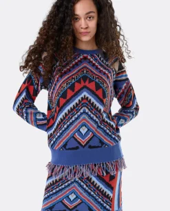 Jersey Etnico Flecos Punto Tricot Multicolor