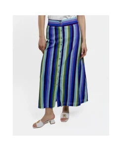 Maxi Falda Botones Bord. Algodon Rayas Azul